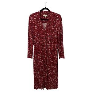 Hobbs London Hatty Jersey Dress Women’s 10 Red Multi Long Sleeve Button Ruched
